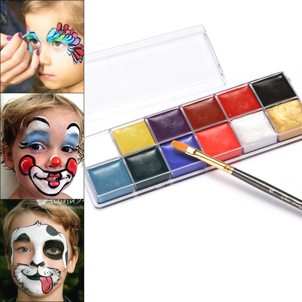 

12 Colors Face Body Painting Oil Safe Kids Flash Tattoo Painting Art Halloween Party Makeup Fancy Dress Beauty Palette