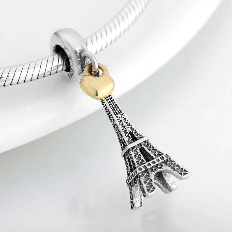 Новинка серебро 925 пробы модный столичный Париж Эйфелева башня кулон с бусинами