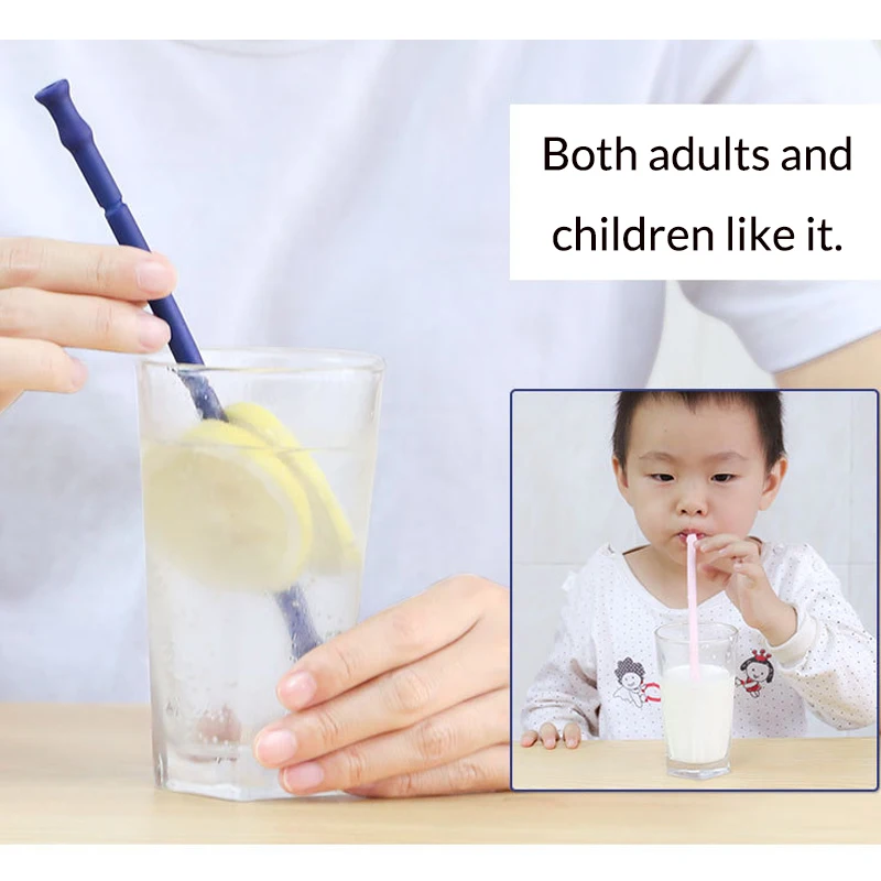 Collapsible Silicone Straw Reusable Folding Drinking Straw with Carrying Case and Cleaning Brush for Travel, Home, Office Drinks