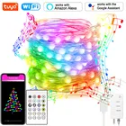 Tuya Smart WiFi Dreamcolor светодиодный Сказочный светильник с питанием от USB 10 м 100 светодиодный RGB RGBIC с пересекающимися мигающими звездами смарт-строка светильник работать Alexa синхронизация музыки APP