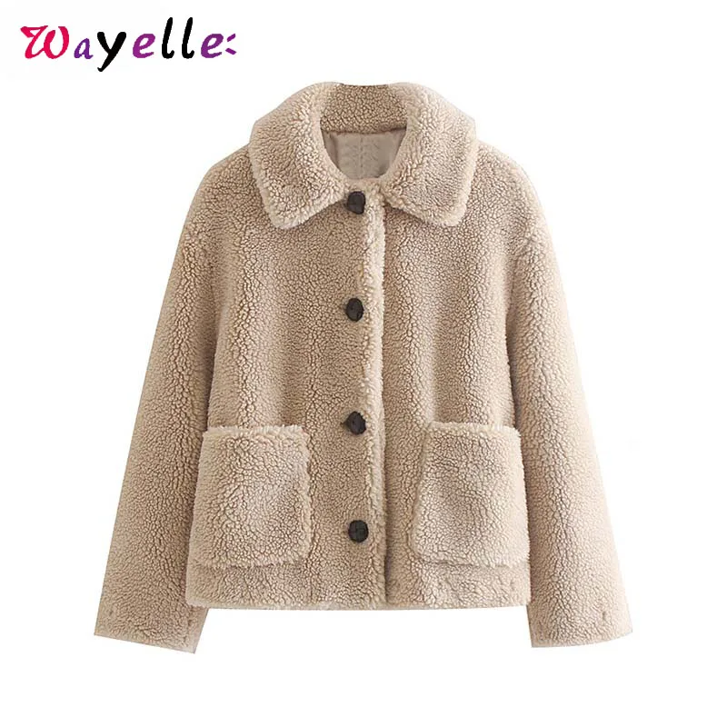 Женский милый плюшевый пиджак 2019 однобортный длинный рукав одноцветное Женское