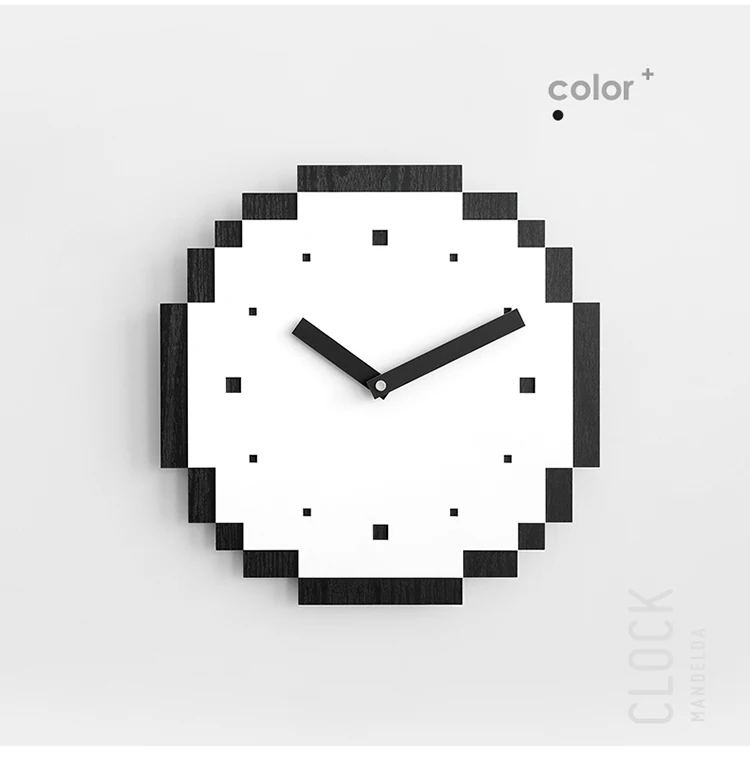 Cute Creative Wall Clock Kids Nordic Modern Pixel Novelty Wooden Silent Round Orologio Parete Watch DE50WCYY | Дом и сад