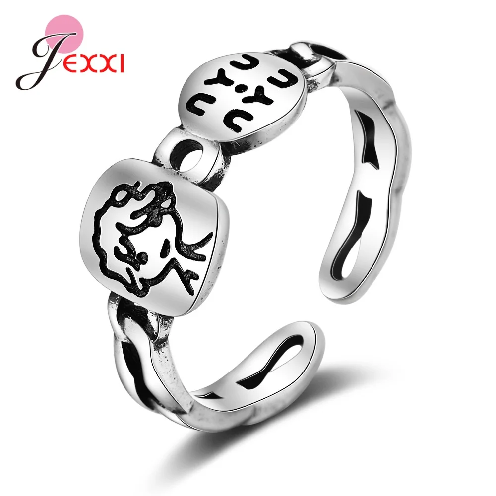

Cartoon Cute Adjustable Women 925 Sterling Silver Lovely Girls Letter Rings Simple Opening Girls Birthday Gift Jewelry