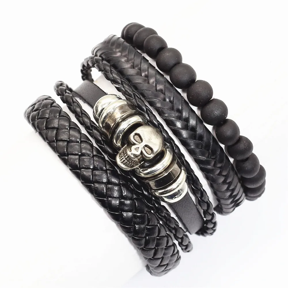 Новинка панк винтажные перья череп очаровательные плетеные бусины кожаные