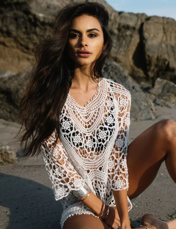 

Hot Swimsuit cover women white lace tunic beach dress clothes backless swimsuit Crochet Bikini swimming beach wear