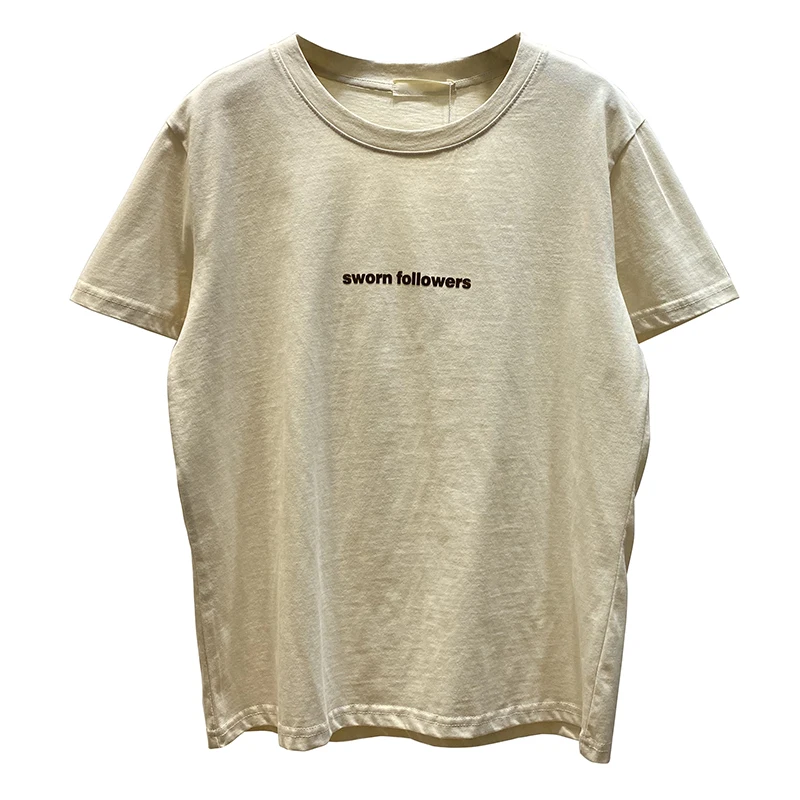 

Summer Female Flocked Printed Short-Sleeved T-shirt Female Round Neck Korean Style Loose-Fitting Simplicity Casual Top Harajuku