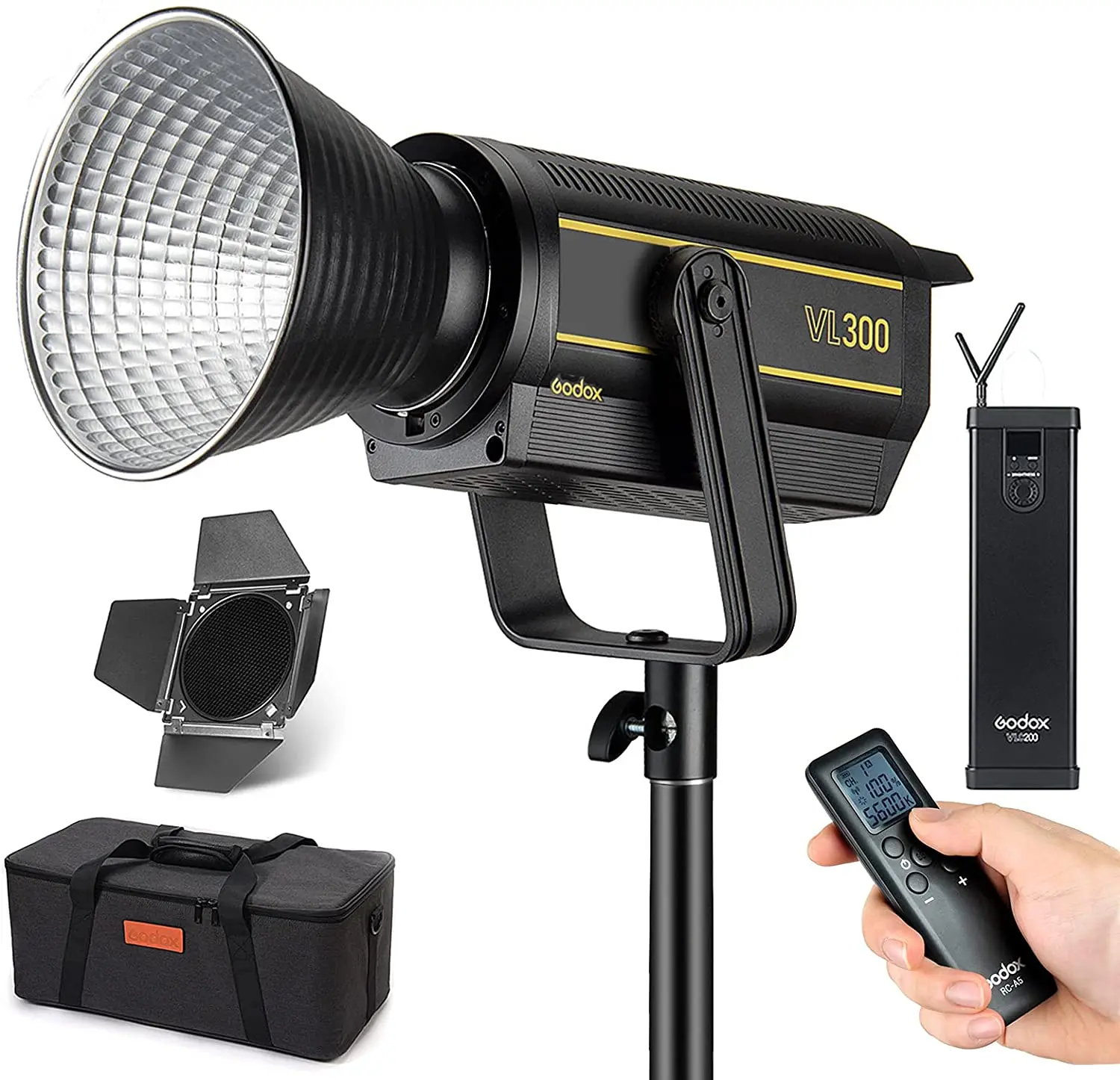

Godox VL300 LED Video Light, with BD-04 Barndoor Kit 77000Lux1m, 300W 5600K Daylight-Balanced Bowens Mount, CRI 96 TLCI 95