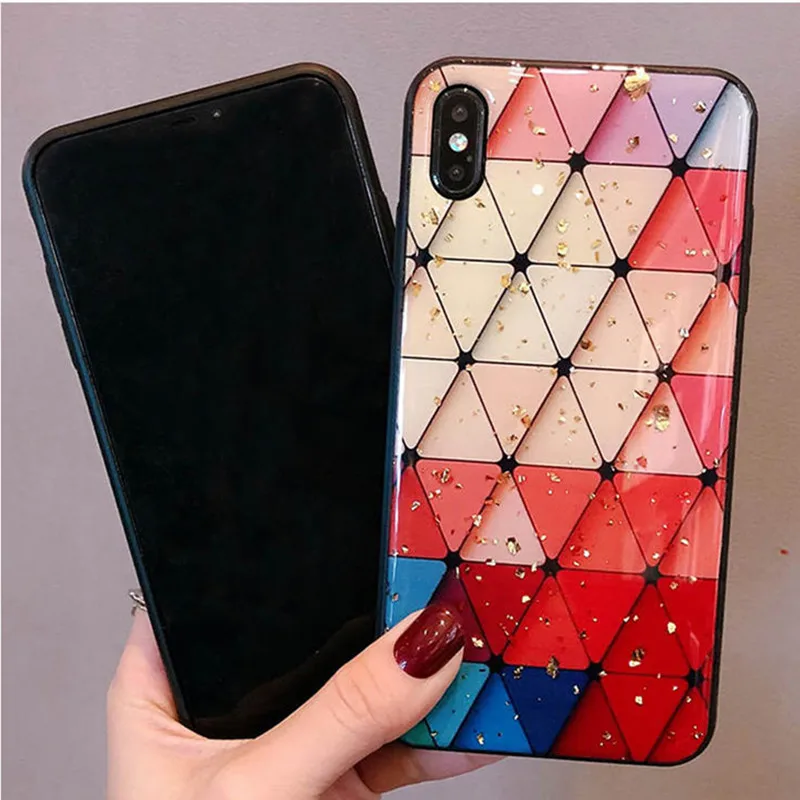 Чехол для телефона с сеткой iPhone 6 6s 7 8 X XS XR XSMAX Обложка блестками Золотая фольга