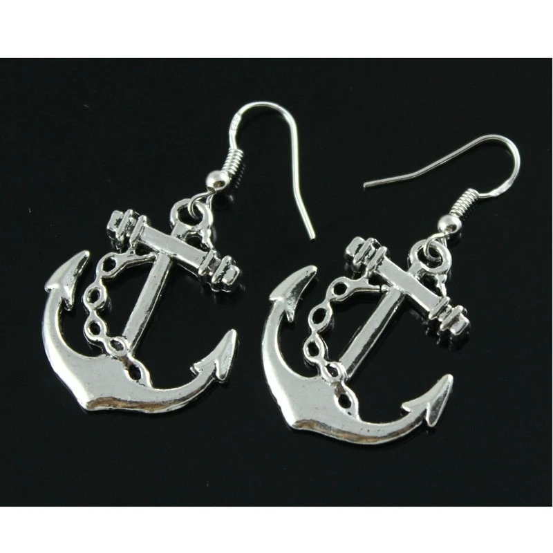 

Wholesale 4 pairs Large nautical Anchor Tibetan Silver jewelry silver earrings new drop earrings chinese fashion hisoka cosplay