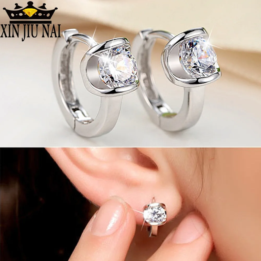 Модные простые круглые серьги из серебра 925 пробы с цирконием маленькие для