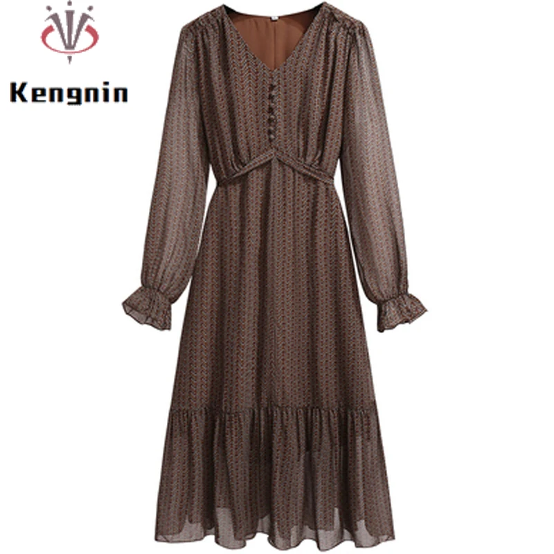 

Женское платье-туника большого размера 4XL, осень 2022, женские платья с длинным рукавом и принтом, богемное шифоновое платье в стиле Харадзюку,...