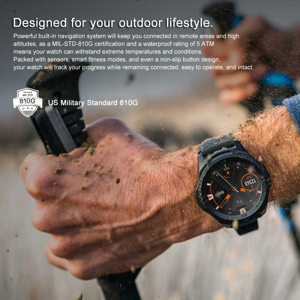 Смарт-часы Xiaomi TicWatch S2 для спорта на открытом воздухе, умные часы, монитор сердечного ритма, водонепроницаемость, gps, самостоятельное отслеживание спорта
