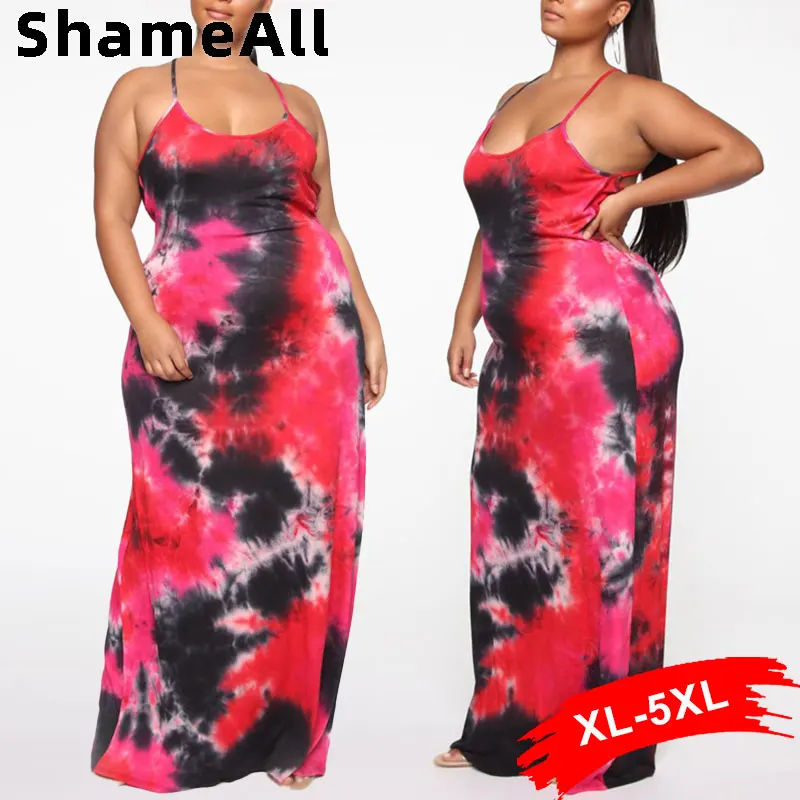 

Plus Size Tie-dye Cross Backless Spaghetti Strap Maxi Boho Dress for Women 4XL Summer Bohemian Harajuku Dress Vestido Feminino