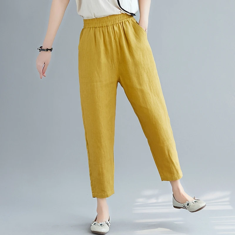 

Women's Cotton and Linen Nine Pants Linen Pants Loose Harem Pants Korean Casual Pants Turnip Pants