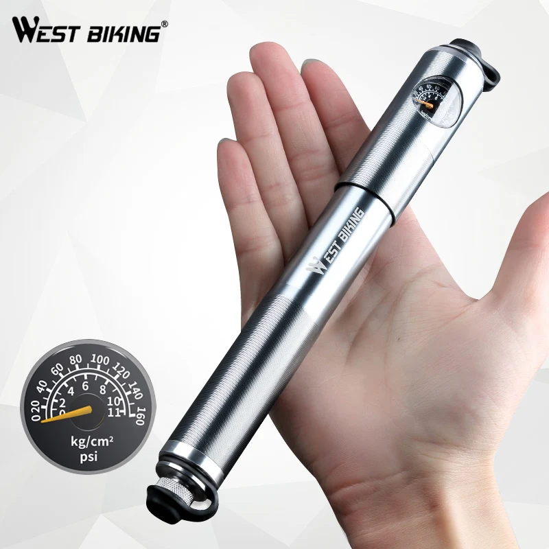 WEST BIKING мини велосипедный ручной насос с манометром 160 фунтов/кв. дюйм алюминиевый сплав воздушный насос для шин клапан Presta Schrader велосипедный насос