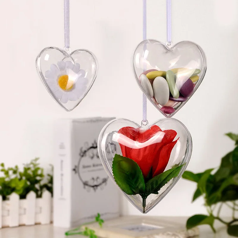 

1PC New Heart Shape Transparent Plastic Ball Clear Plastic Craft Ball Heart Shape Baubles For Christmas Wedding Party Decoration