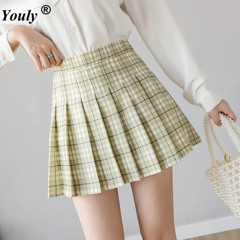 Women Skirt 2022 Plaid Pleated New Korean Style Harajuku Casual Loose  A-Line Skirt High Waist Sexy Party Skirt