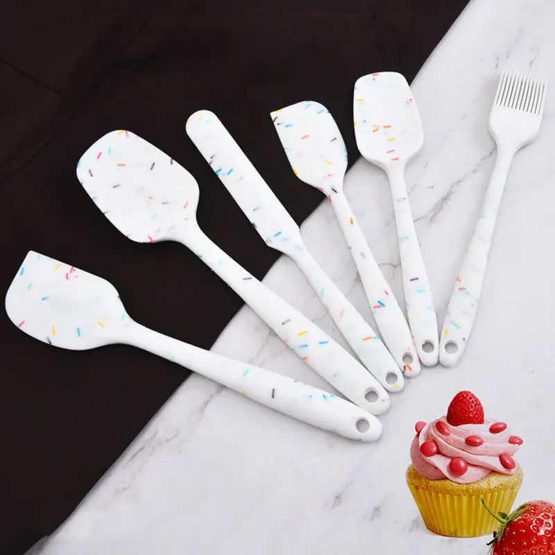 

6-piece Food Grade Silicone Non-Stick Butter Cooking Spatula Set Cookie Scraper Brush Cake Baking Mixing Tool Kitchen Supplies