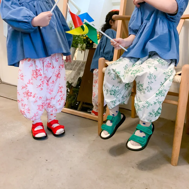

Keelorn Girls Casual Pants 2021 New Spring Kids Floral Loose Trousers Korean Fashion Children Cotton Anti-mosquito Bloomer