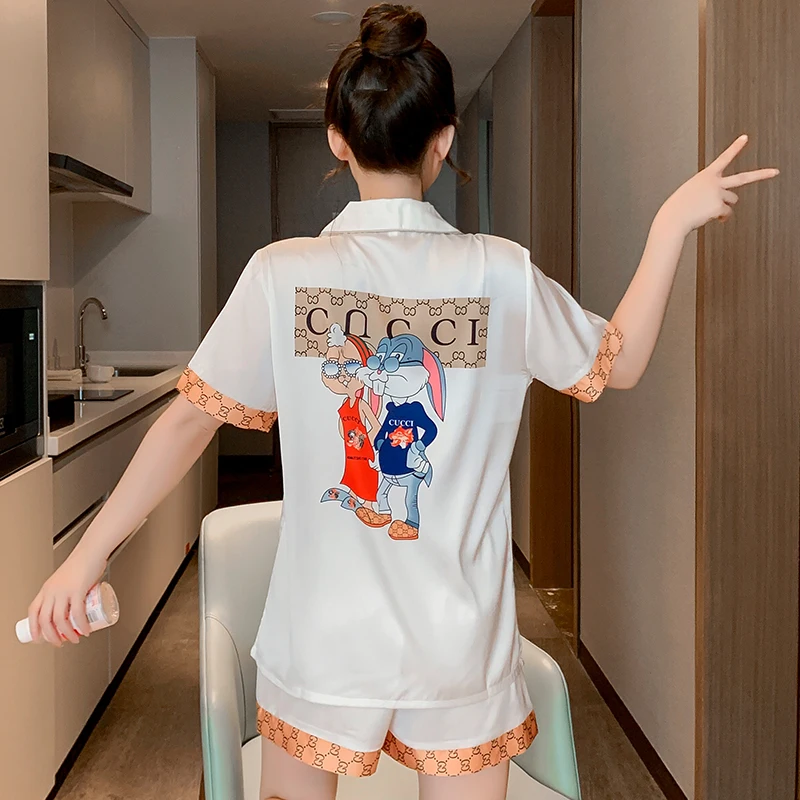 Летняя ночная рубашка с бантом шелковая пижама ледяным принтом сексуальные