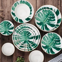 restaurant and family cafe set western bowl porcelain disc dessert series creative forest leaf flower