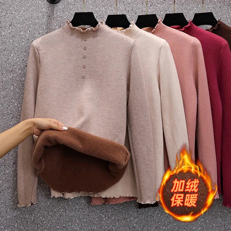 

Осенне-зимний кашемировый свитер, Женский утепленный цельный кашемировый пуловер большого размера с высоким воротником, теплый свитер