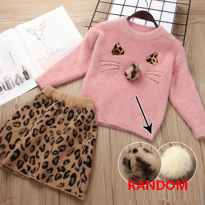 Леопардовое платье для девочек зимнее праздничное свитер с рисунком +
