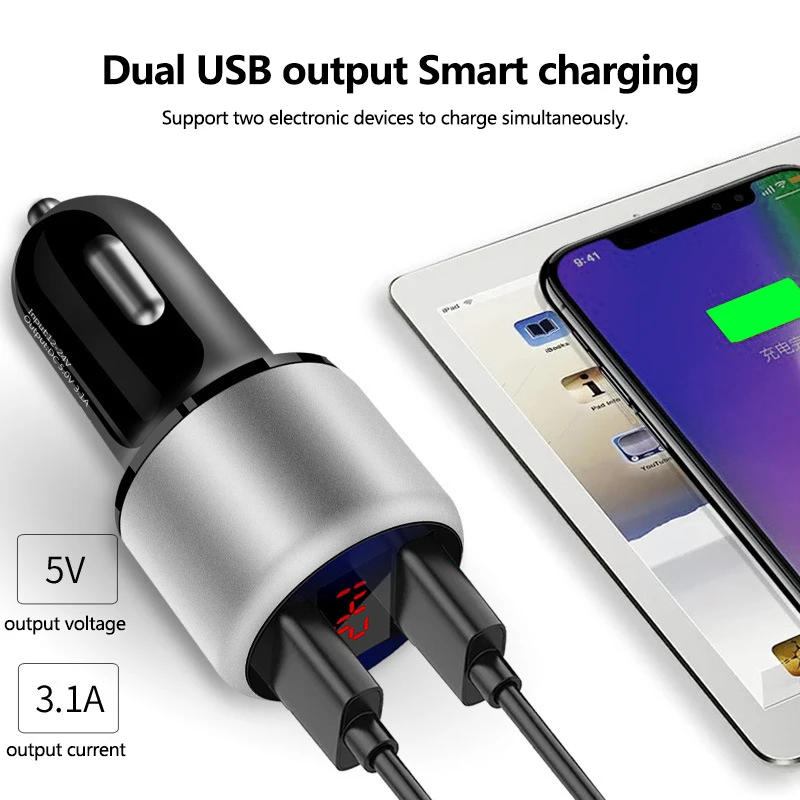 USB Автомобильное зарядное устройство для телефона 3.1A двойной быстрая зарядка