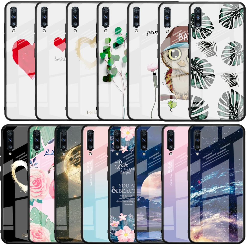 Стеклянный чехол с узором для Samsung Galaxy S10 S9 S8 Plus S10e A10 A20 A30 A50 A70 Note 9 8 10 A30S A50S