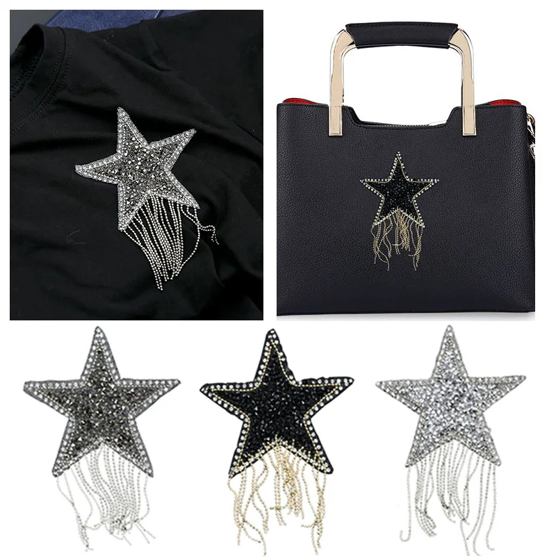 Блестящие нашивки Стразы со звездами и кисточками Аппликации наклейки с