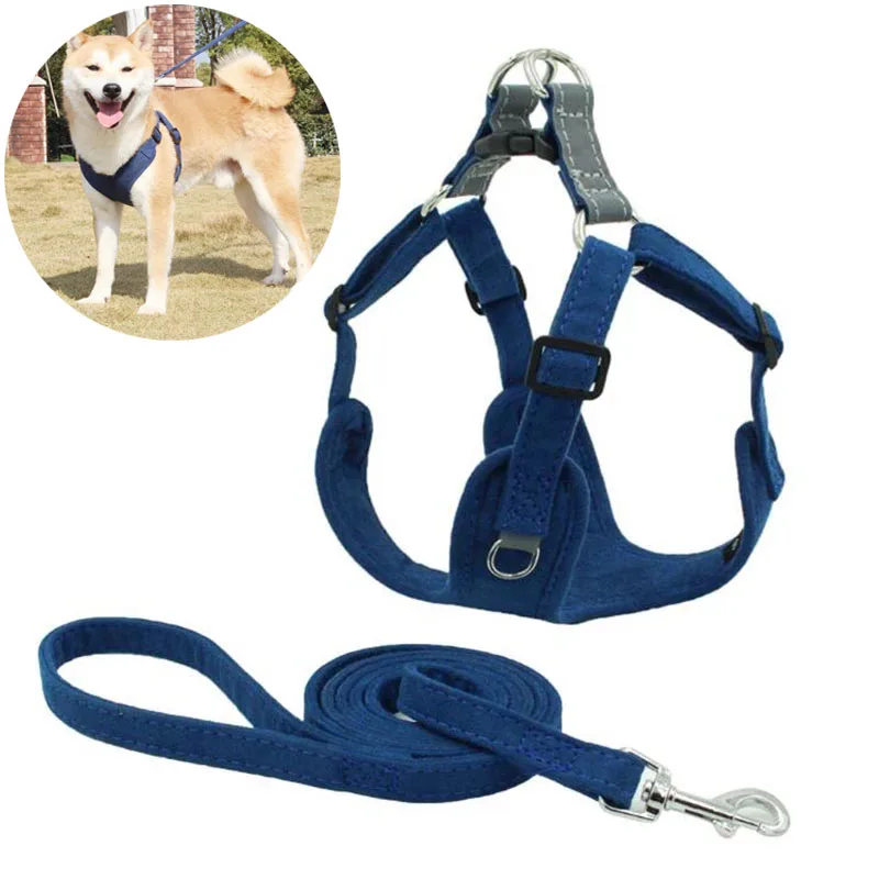 

Dog Harness Leash Set for Small Medium Dog Puppy Chihuahua Night Light Reflective Adjustable Soft Suede Vest Harness Chest Strap