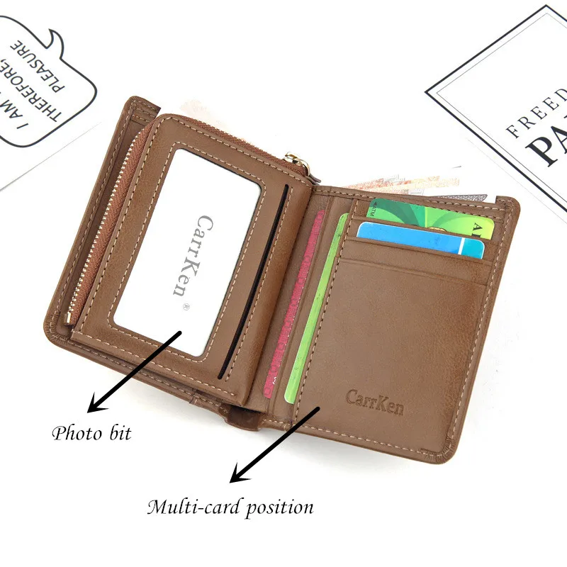 LISM New men's wallet Europe and the United States short zipper bag retro youth PU multi-card position purse | Багаж и сумки