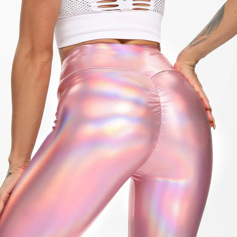 Lazer parlak kadınlar için spor tayt spor eğitimi yüksek bel Yoga pantolon Y2k moda elastik seksi spor egzersiz spor 2021