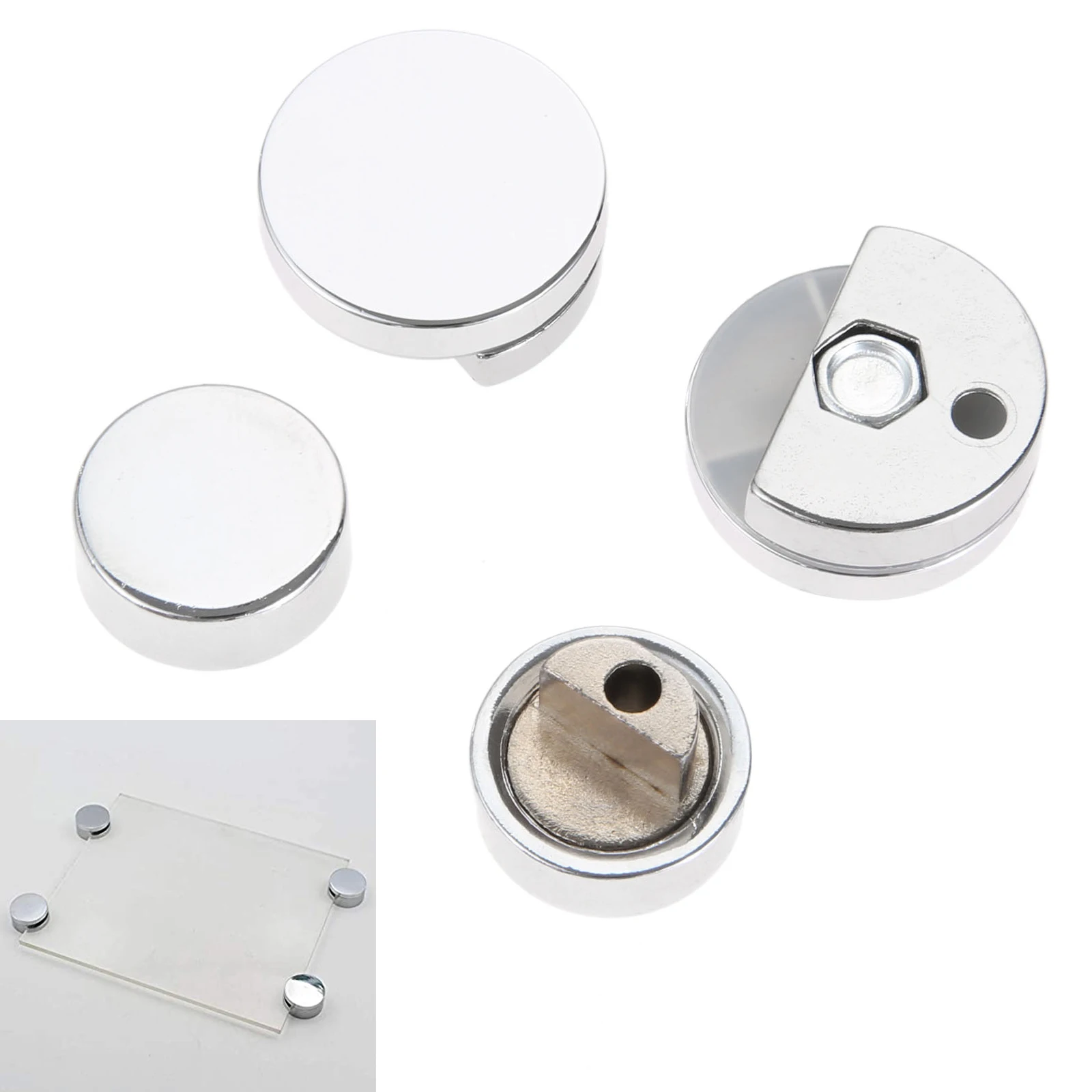 4pcs Mirror Round Clip Alloy 20/27mm Polished Chrome Clamp Decor Bathroom Toilet Fixing Acrylic/Metal/Wood w/silicon Pad w/screw |