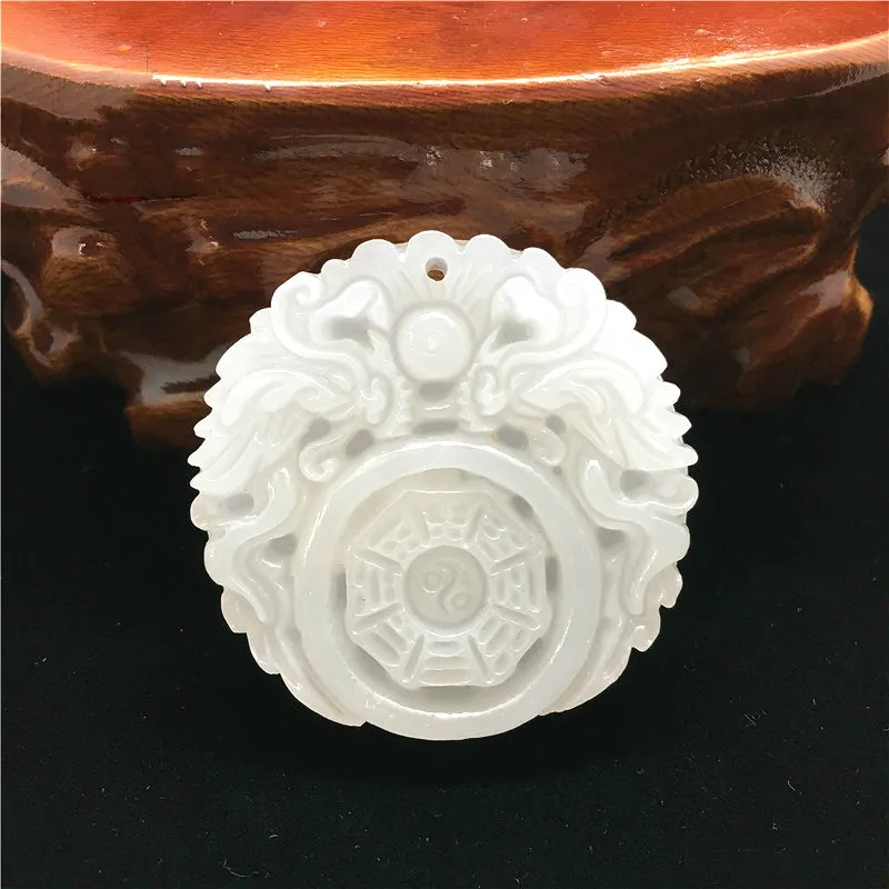 

Dragon Gossip Natural White Jade Pendant Necklace Chinese Hand-Carved Charm Jewellery Amulet Fashion Accessories for Men Women