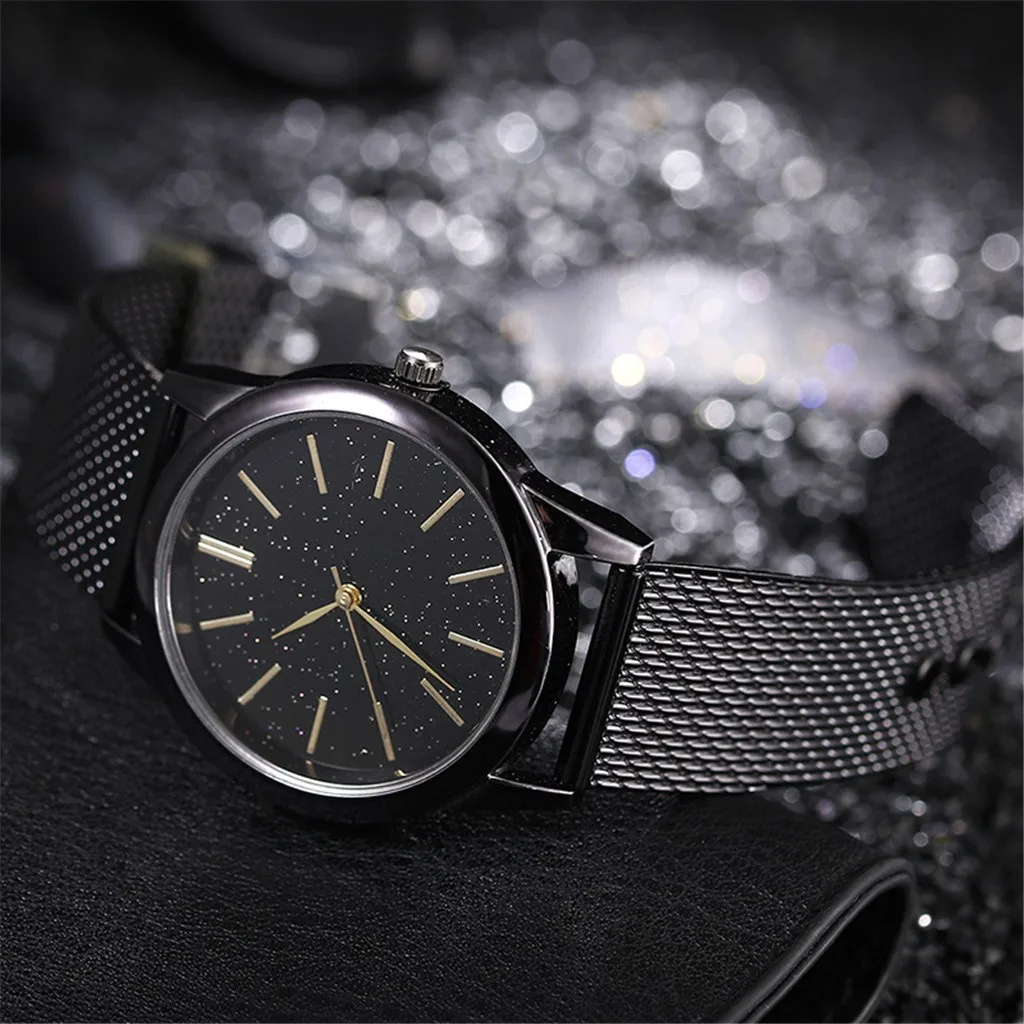

New Men's Watch High Quality Starry Embellished Watch Mesh Belt Solid Color Pin Buckle Watch Wild Quartz Watch relogio 50*