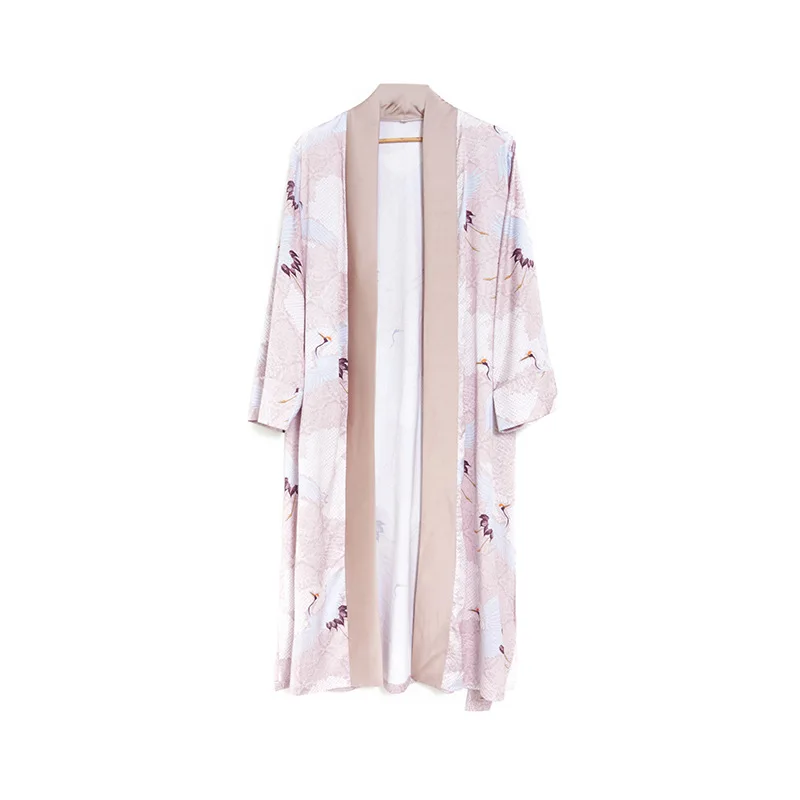 Халат в китайском стиле женский с принтом журавлей свободный халат-кимоно из