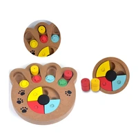 natural food treated wooden paw shape pet dog cat iq training toys educational feeding game paw puzzle plate playing toy