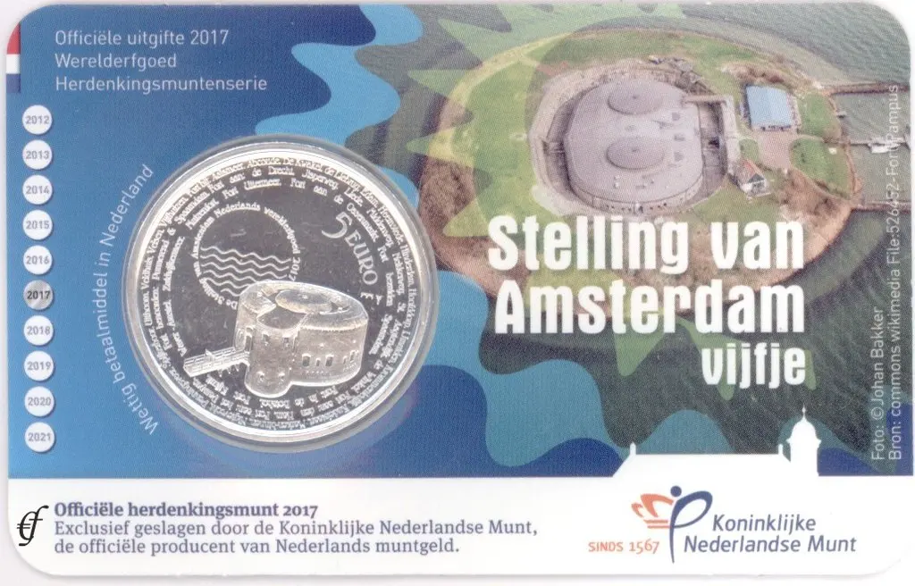 Нидерланды 2017 линия защиты Амстердама Посеребренная памятная монета 5 евро 100%