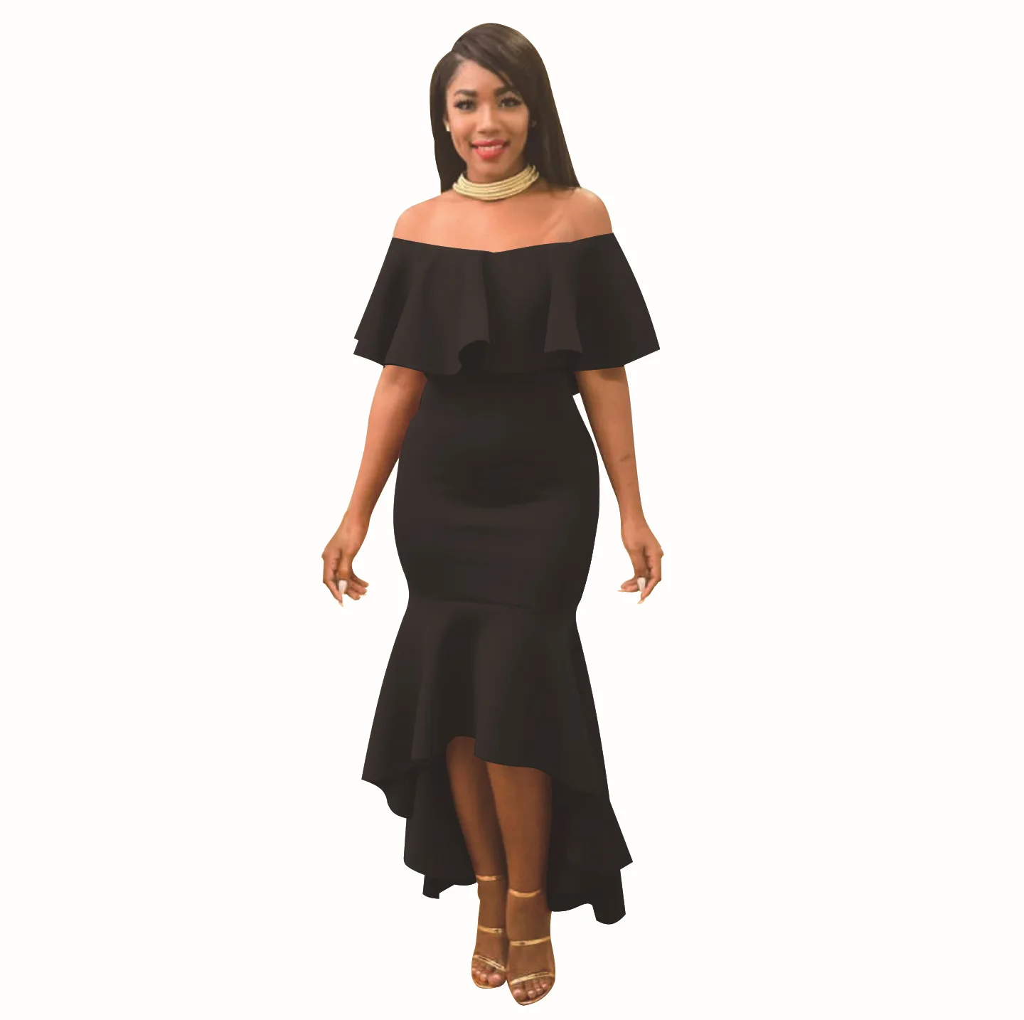 Многослойное платье с волнистым соединением в европейском и американском стиле