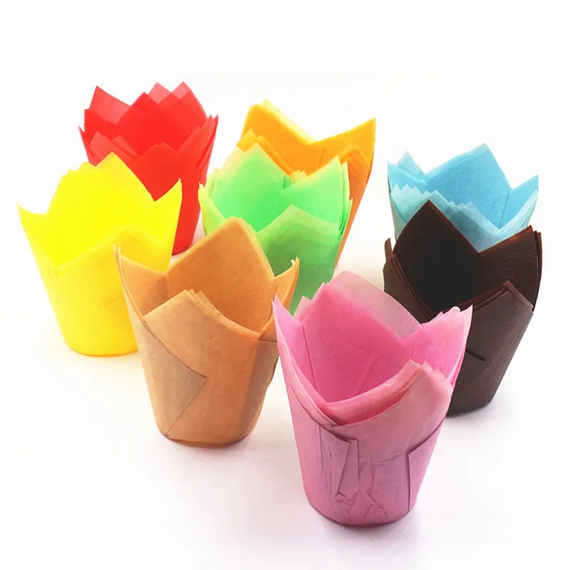 50Pcs Tulip Flower Chocolate Cupcake Wrapper Baking Muffin Paper Liner Mold Disposable Cake Decoration Supplies New | Дом и сад