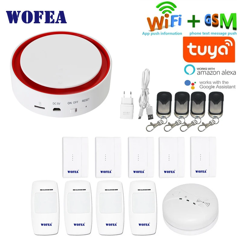 Wofea Tuya Wifi GSM вспышка стробоскоп охранная сигнализация 110 дБ звук и светильник SMS автоматический набор приложение push работа с alexa google home