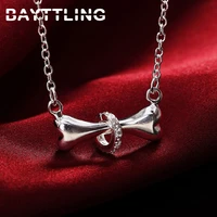 bayttling 18 inch silver color aaa zircon fine bone pendant necklace for woman man fashion party birthday gift jewelry