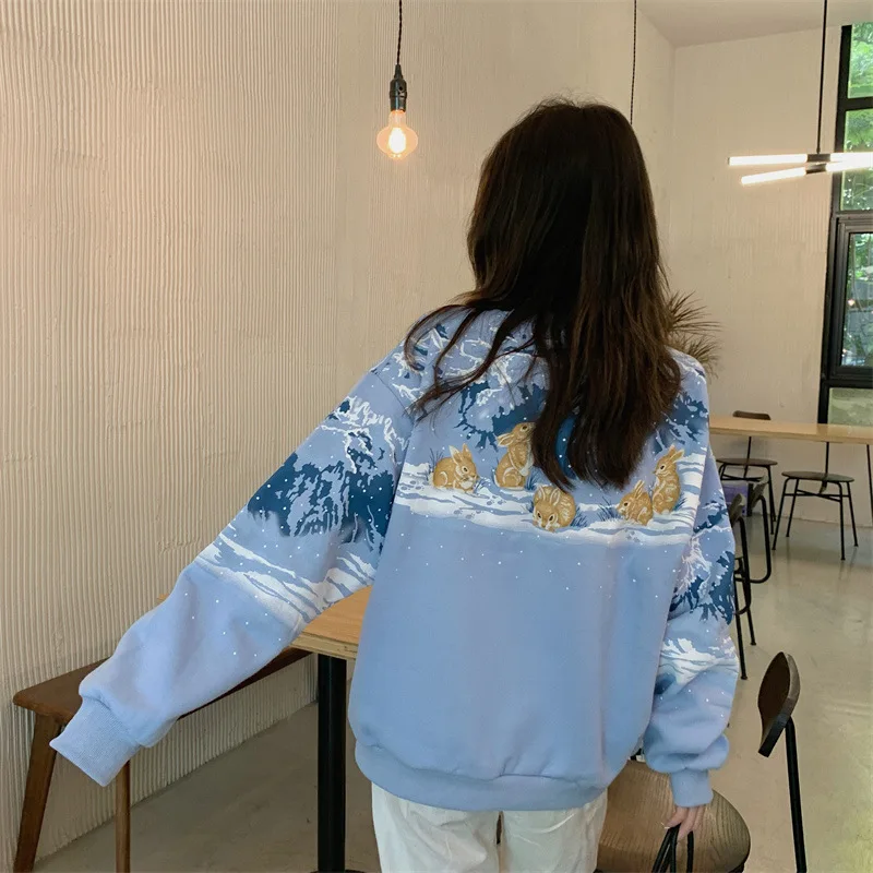 Осенние женские свитшоты с принтом кроликов нежный дизайнерский подходящий ко