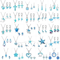 fashion opal jewelry set for women imitation blue fire opal cut turtlecat pendant necklace earrings jewelry