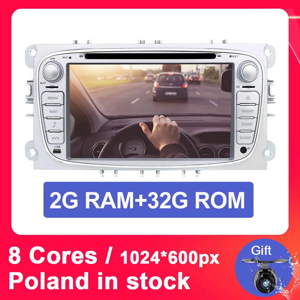 2G 32G SLIVER Eunavi 2 din Android 9 автомобильный DVD мультимедийный плеер gps для FORD Focus Mondeo S-MAX C-MAX Galaxy 4G 64G TDA7851 ips авто радио fm - Цвет: 2G 32G SLIVER