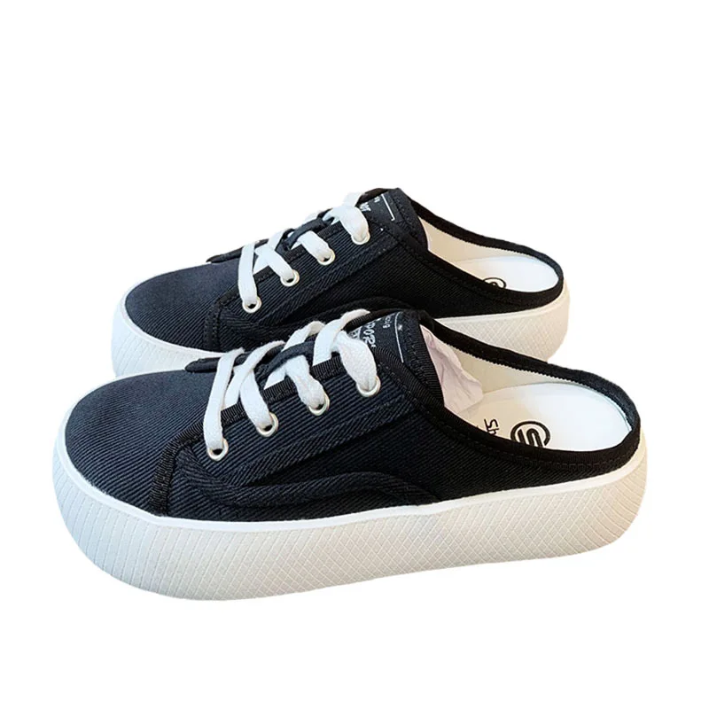 

2021 new thick-soled canvas shoes women's thin lazy net red one-foot big-toed canvas shoes