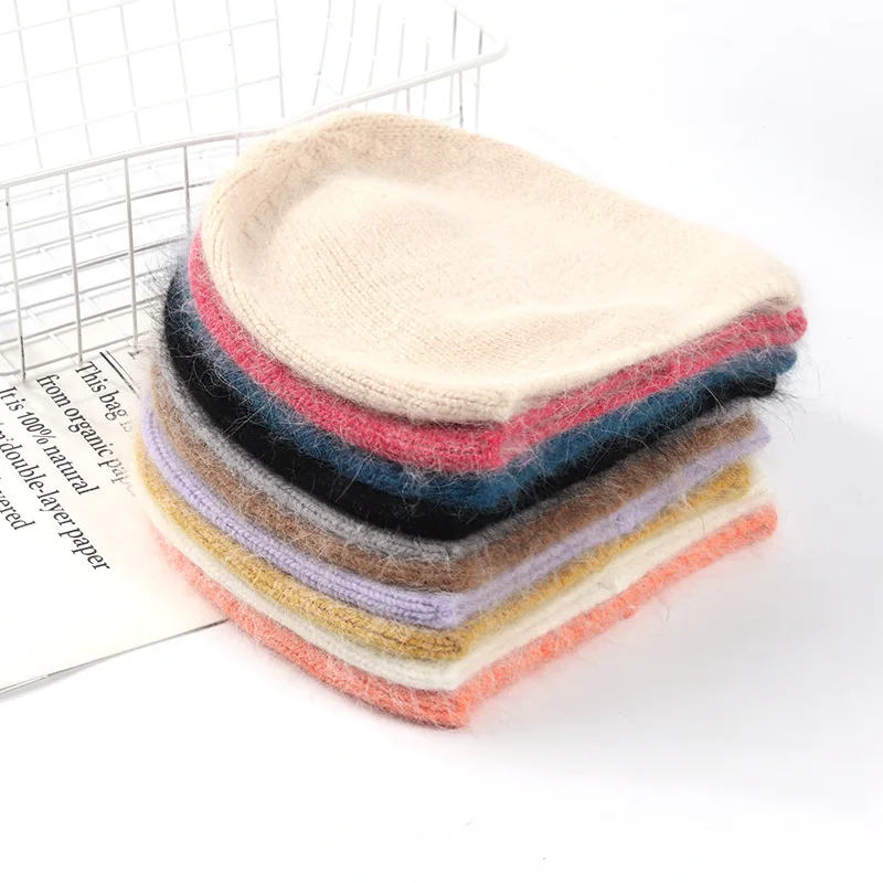

Hat Female Winter Korean Knitted Hat Sweet Japanese All-Matching Straight Cap Warm Angora Rabbit Fur Sleeve Cap Tide