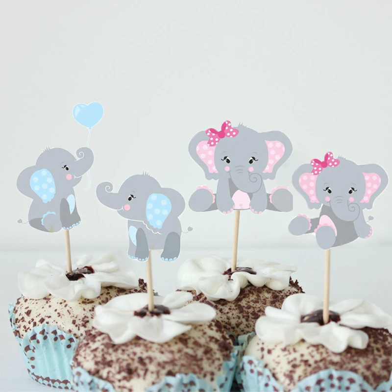 24 шт./лот голубой розовый слон Торт Топперы детский душ украшения динозавр