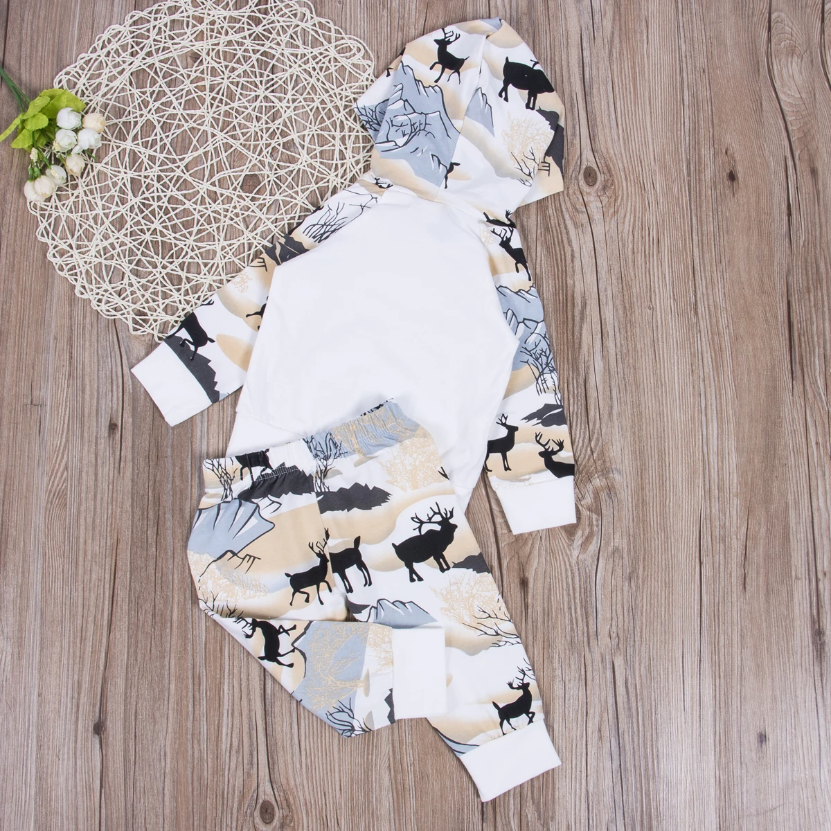 

Infant Fashion Toddler Newborn Baby Boys Girls Clothes Cotton Deer Print Hooded Tops Long Pants Outfits Set Clothes 2PCS 0-24M